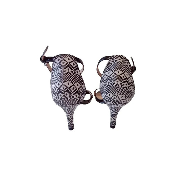 CL by Laundry Black and White Open Toe Ankle Strap Stiletto Heeled Pumps Size 9M - Picture 7 of 9